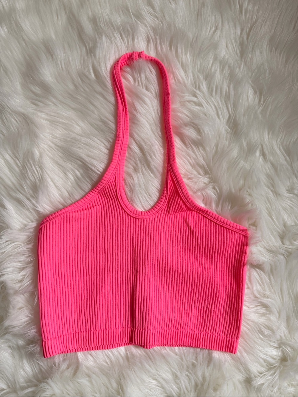 Ribbed Halter Crop Top - Hot Pink